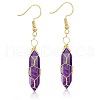 Amethyst Hexagon Handmade Copper Wire Wrapped Earrings Natural Stone Column Earrings ND6138-3-1