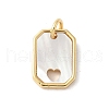 Brass Pave Natural White Shell Hollow Heart Rectangle Charms with Jump Rings KK-S522-16G-1