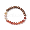 Natural Sandalwood &l Striped Agate & Carnelian Round Beaded Bracelets for Women BJEW-JB11930-02-2