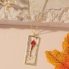 Rectangle with Inner Flower Resin Pendant Iron Cable Chain Necklaces for Women FS-WG0F8F1-07-1