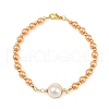 Glass Pearl Round Beaded Link Bracelets for Women BJEW-JB11975-02-3