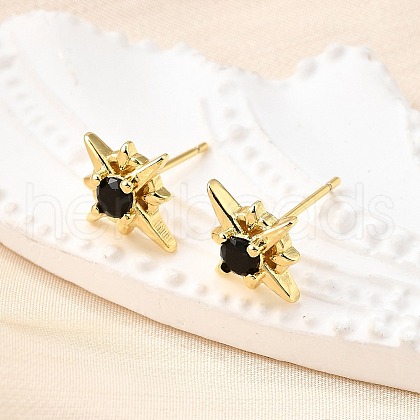 Star Brass Micro Pave Cubic Zirconia Stud Earrings EJEW-G433-01G-01-1