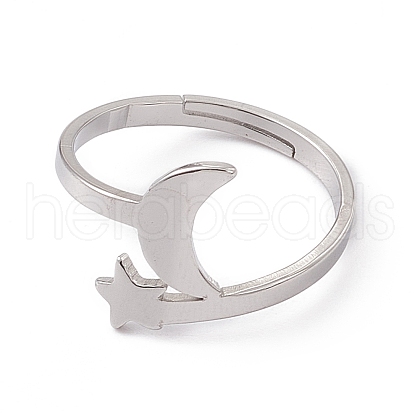 Non-Tarnish 201 Stainless Steel Moon & Star Adjustable Ring for Women RJEW-K238-08P-1