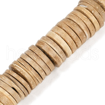 Dyed Natural Coconut Flat Round Bead Strands COCB-O003-12E-01-1