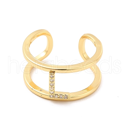 Clear Cubic Zirconia Initial Letter Open Cuff Ring RJEW-A012-01G-L-1