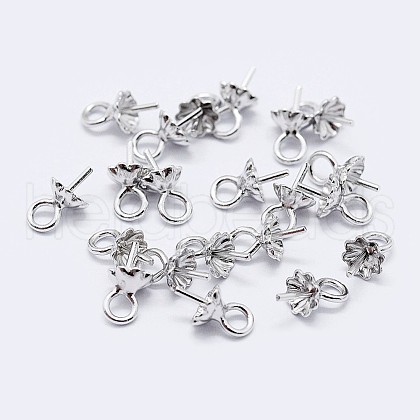 925 Sterling Silver Cup Pearl Bail Pin Pendants STER-F036-06S-4mm-1