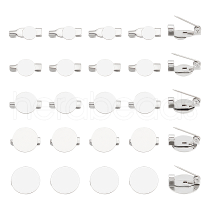 Unicraftale 50Pcs 5 Style 316 Surgical Stainless Steel Brooch Base Settings STAS-UN0053-58-1