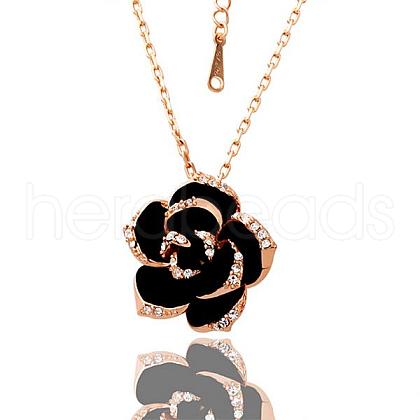 Classic Real Rose Gold Plated Eco-Friendly Tin Alloy Czech Rhinestone Flower Pendant Necklaces NJEW-BB13783-RG-1