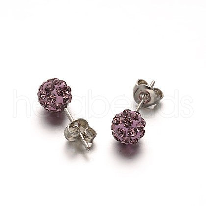 Polymer Clay Rhinestone Ball Stud Earrings EJEW-F0083-03C-1