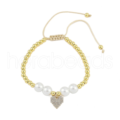 Rack Plating Brass Stretchable Bracelets with Cubic Zirconia for Women BJEW-D047-02G-01-1
