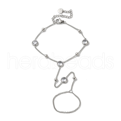 Stainless Steel & Falt Round Glass Ring Bracelets for Women BJEW-G719-04P-1