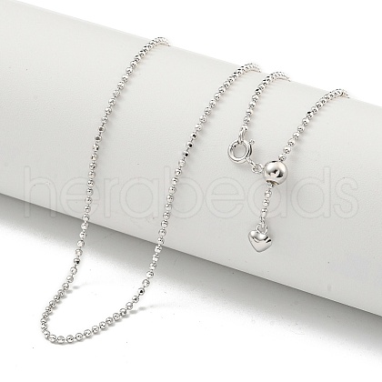 Rhodium Plated Heart 925 Sterling Silver Ball Chain Necklaces NJEW-C052-04P-1