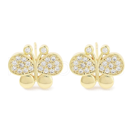 Brass Micro Pave Clear Cubic Zirconia Studs Earring for Women EJEW-S217-C04-1