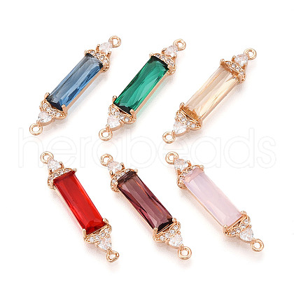 Brass Micro Pave Clear Cubic Zirconia and Glass Connector Charms KK-T076-02KCG-1