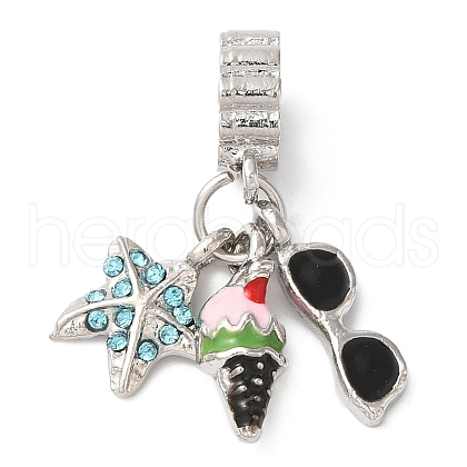 Rack Plating Alloy Aquamarine Rhinestone European Dangle Charms PALLOY-S189-25P-1