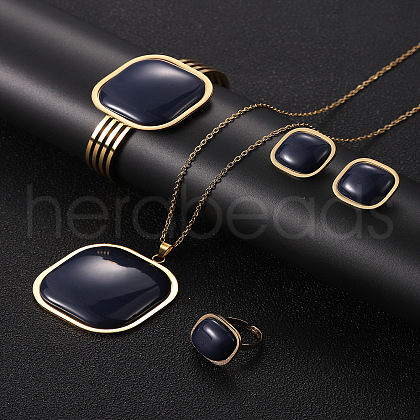 Square 304 Stainless Steel Resin Bangles & Rings & Earrings & Necklaces Sets for Women FS-WG63C6A-02-1