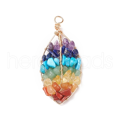 Chakra Natural Mixed Stone Chip Big Pendants PALLOY-JF01662-03-1