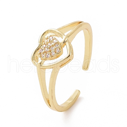 Clear Cubic Zirconia Heart Open Cuff Ring RJEW-G283-10G-1