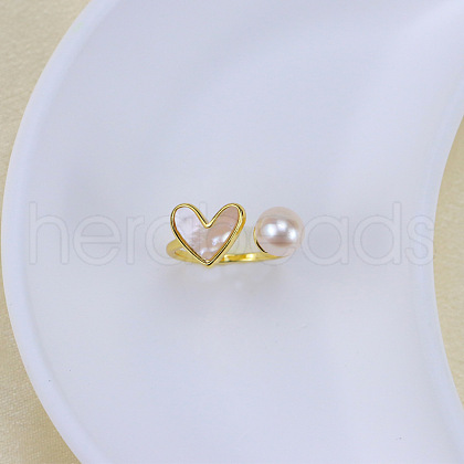 Mother's Day Jewellery Natural Freshwater Pearl with Natural Shell Cuff Rings WGACE42-13-1