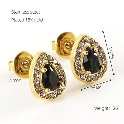 304 Stainless Steel Cubic Zirconia Stud Earrings FS-WGD0B7C-23-1