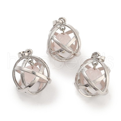 Natural Rose Quartz Round Ball Pendants G-Q163-05P-08-1