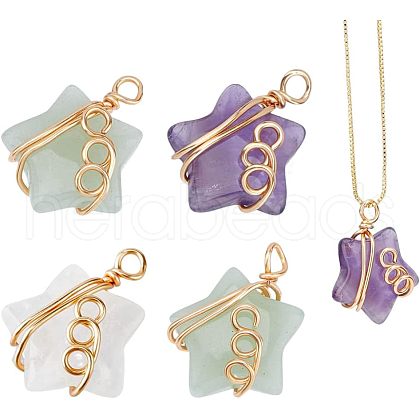 SUPERFINDINGS 4Pcs Natural Mixed Stone Pendants FIND-FH0005-70-1
