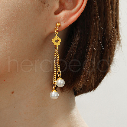 Vintage Crown Tassel Stainless Steel Stud Earrings KD9517-1