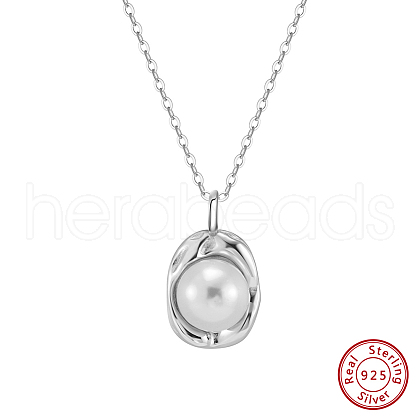 Shell Pearl Oval Pendant Necklaces NJEW-L125-008P-1