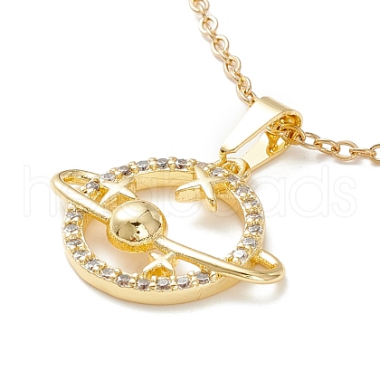 Clear Cubic Zirconia Planet and Star Pendant Necklace NJEW-O125-23G-1