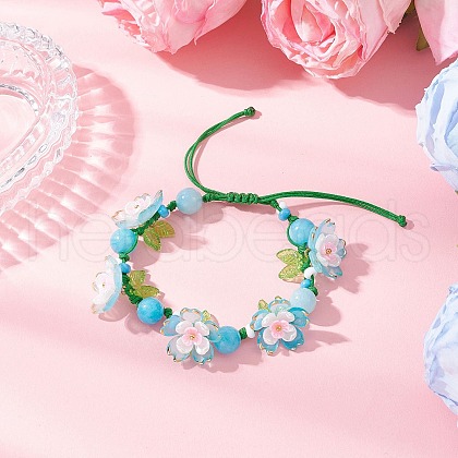 Floral Acrylic Beads Braided Bead Bracelets for Women BJEW-MZ00184-03-1