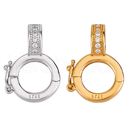 DELORIGIN 2Pcs 2 Colors 925 Sterling Silver Micro Pave Clear Cubic Zirconia Twister Clasps STER-DR0001-10-1
