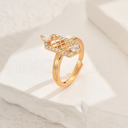 Brass Micro Pave Cubic Zirconia Geometric Adjustable Finger Rings for Women DJ0838-4-1