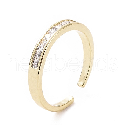 Clear Cubic Zirconia Rectangle Open Cuff Ring RJEW-I094-14G-1