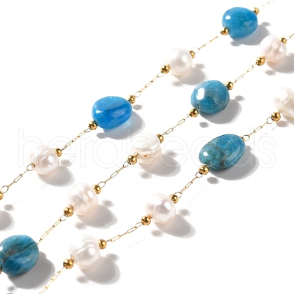 Natural Pearl & Apatite Beaded Chains CHS-B002-01G-08-1
