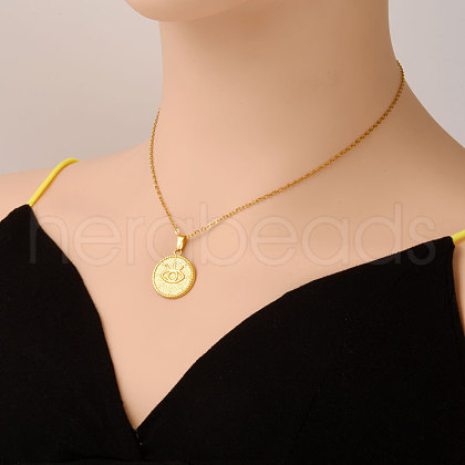 Stainless Steel Disc with Eye Pendant Necklaces for Women ME7460-2-1