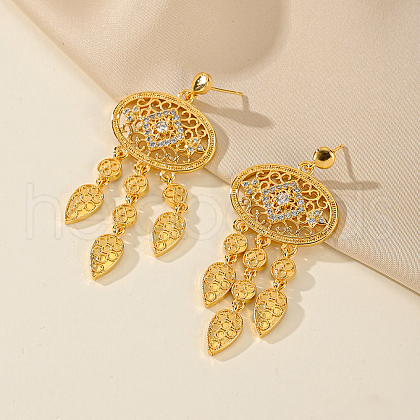 Vintage Oval with Teardrop Brass Cubic Zirconia Dangle Stud Earrings HV6040-2-1