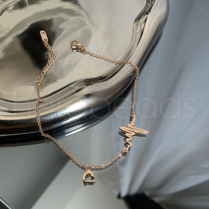 304 Stainless Steel Chain Anklets with Brass Charms WGE11C3-11-1