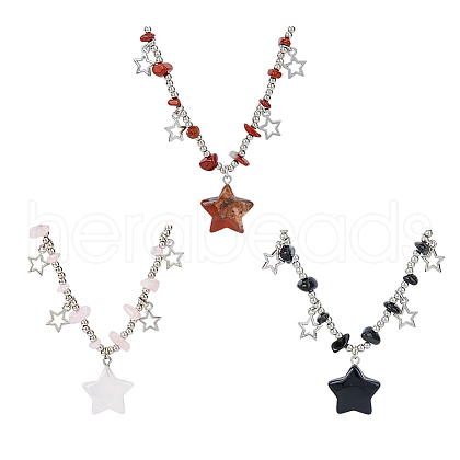FIBLOOM 3Pcs 3 Colors Plastic & Alloy Star Pendant Necklaces with CCB Beaded Chains NJEW-FI0001-34-1
