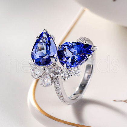 Teardrop Brass Micro Pave Cubic Zirconia Adjustable Cuff Rings for Women FS-WGFBA23-01-1