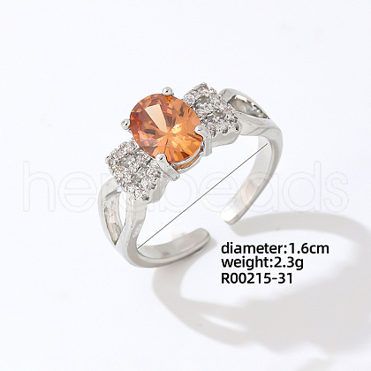 Mother's Day Rings Bowknot Platinum Brass Adjustable Ring with Orange Cubic Zirconia EG7863-25-1