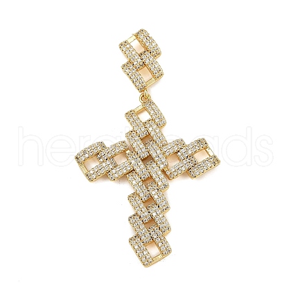 Brass Micro Pave Clear Cubic Zirconia Pendants KK-S526-68G-1