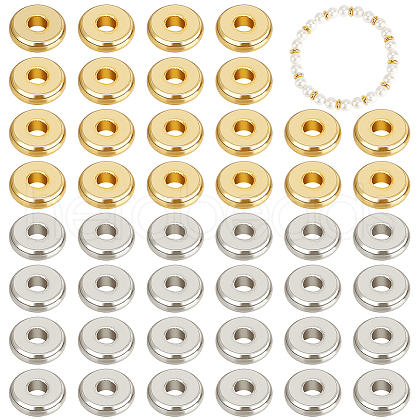 BENECREAT 2 Colors Brass Flat Round Spacer Beads KK-BC0014-21B-1