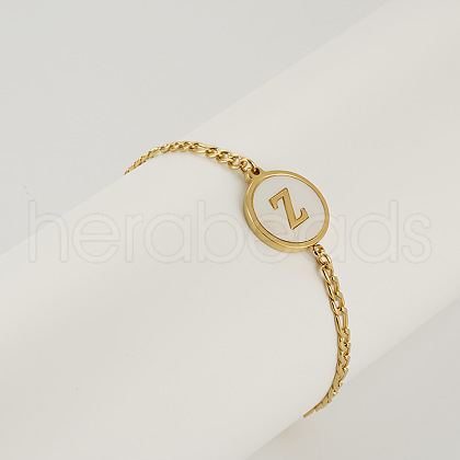 Flat Round with Letter Pattern 304 Stainless Steel Link Bracelets FS-WG4692B-40-1