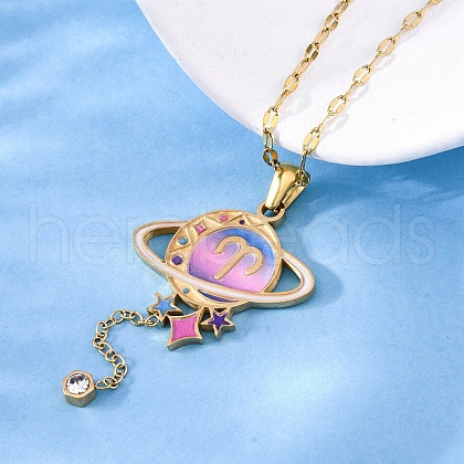 304 Stainless Steel Hot Pearl Enamel Constellation Planet Pendant Necklaces NJEW-D310-01A-G-1