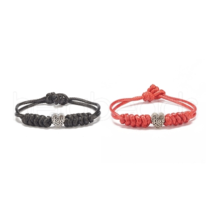 2Pcs 2 Color Alloy with Word Love Beaded Cord Bracelet BJEW-JB07859-1