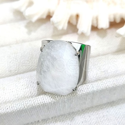 Oval Brass with Natural Quartz Crystal Cuff Rings FS-WG8D200-05-1