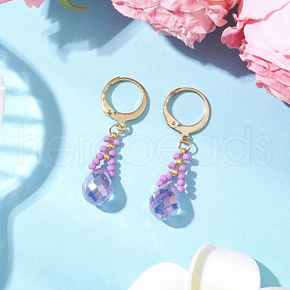 Glass Seed Beads Leverback Earrings EJEW-MZ00398-05-1