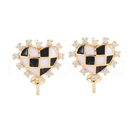 Brass Micro Pave Clear Cubic Zirconia Stud Earring Findings KK-S364-067-1