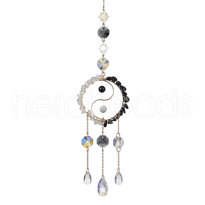 Yin-yang Glass Pendant Decorations HJEW-TA00137-1