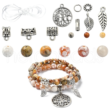 DIY Natural Crazy Agate & Fire Crackle Agate Stretch Bracelet Making Kit DIY-YW0008-49-1